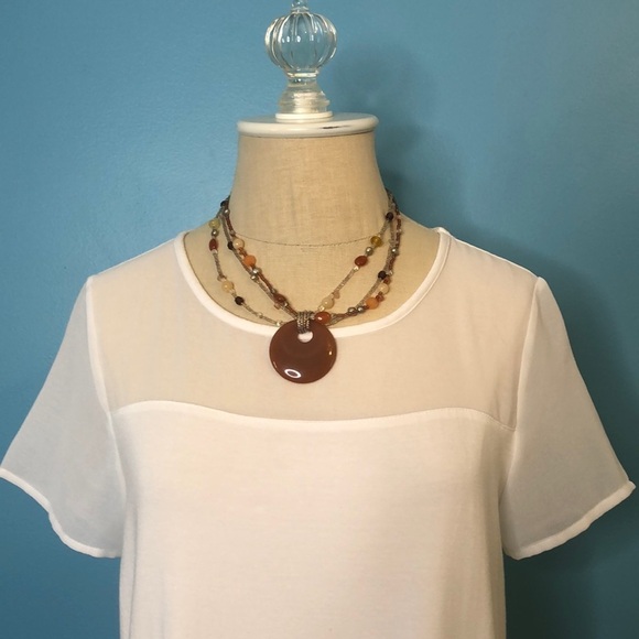 PREMISE Ivory Short Sleeve Sheer/Knit Top Size XS - Picture 3 of 12